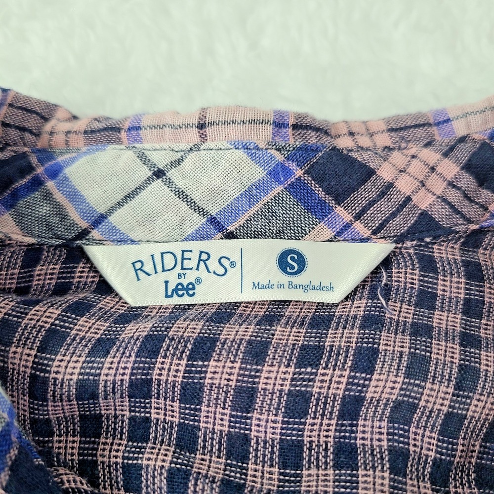 Riders by Lee Womens Small Plaid Cotton Button Front Shirt Pink Blue Lightweight
